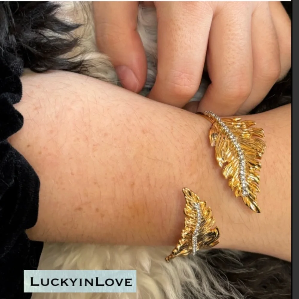 ALEXIS BITTAR • NEW Golden Swarovski Crystal Georgian Feather Bypass Bracelet